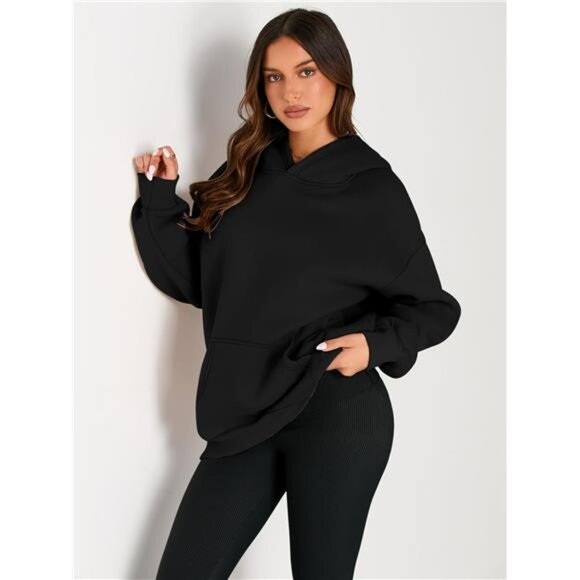 Women's Oversized Fleece Hoodie Sweatshirt Long Sleeve Pullover Fall Outfit - Picture 3 of 7